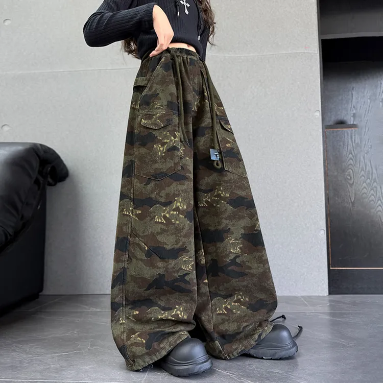 儿童秋装2025新款女童装弯刀迷彩裤子休闲工装裤春秋款阔腿直筒裤