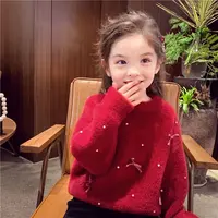 女童毛衣秋冬款新款儿童新年针织衫冬装加厚红色本命年毛线衣