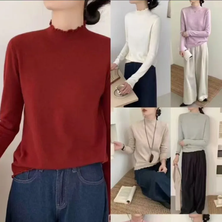 秋款百搭莫代尔半高领长袖上衣6135