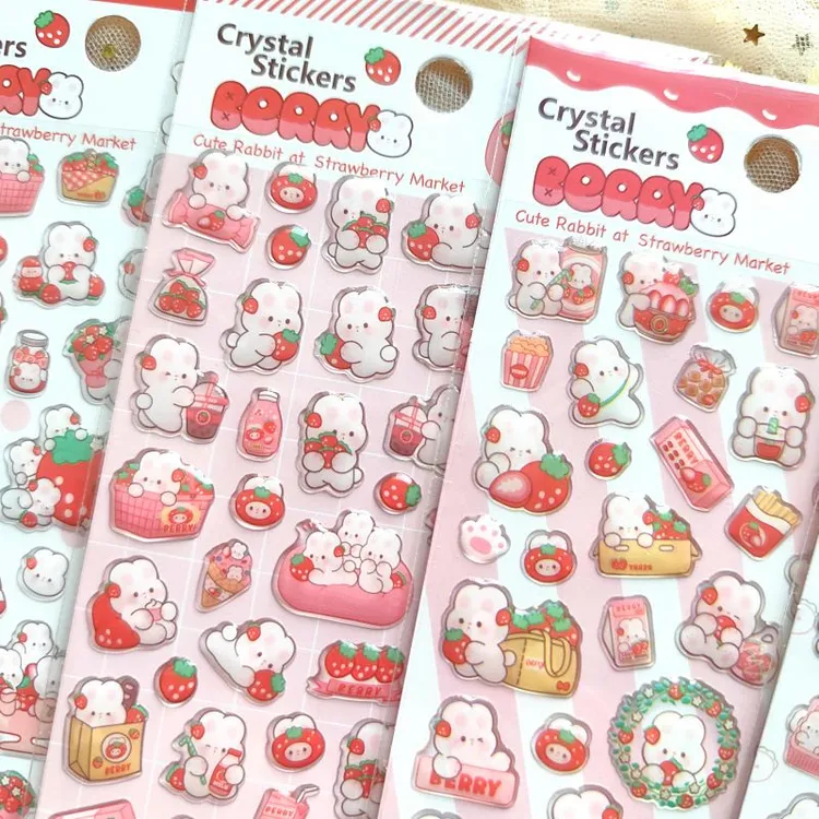 可爱小粉兔3D立体泡棉贴水晶滴胶贴纸卡通手张手机壳装饰手工贴画