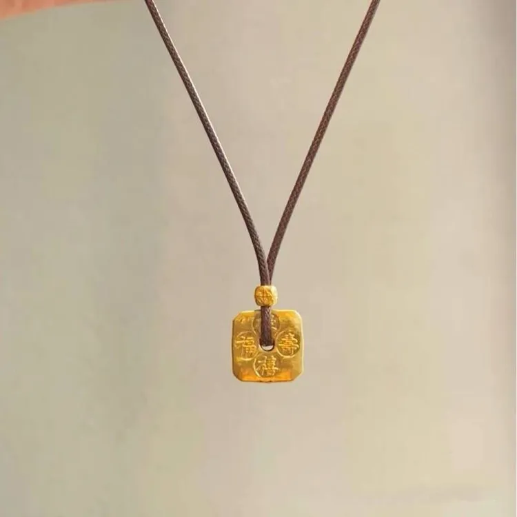 铜合金吊坠 双面福禄寿喜实心小方牌项链方块无事牌编绳项链