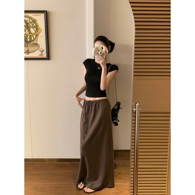时尚设计感低腰百搭半身裙女春夏新款法式小众宽松拖地显瘦长裙