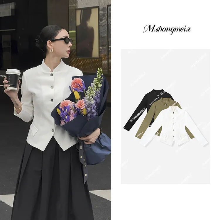 M.SHANGMEI.Z/沐熙【蚂蚁腰】美大哥小众中古立领修身小外套X032271