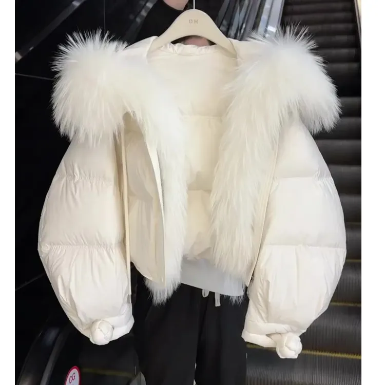 2024年秋冬新款大毛领休闲保暖棉服女韩系时尚短款厚款棉衣外套