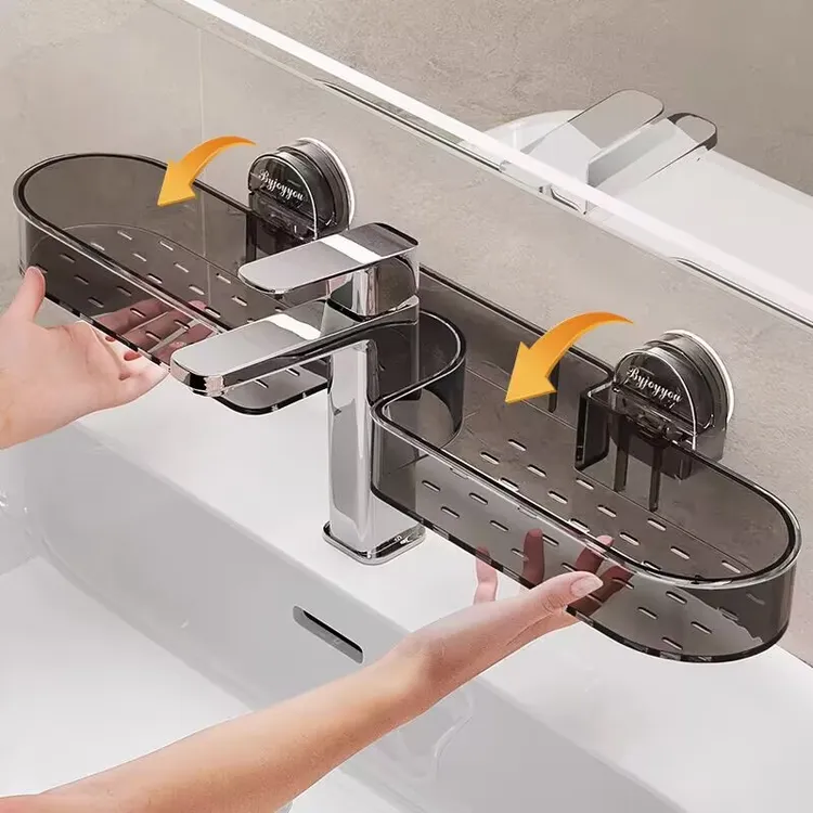 【新款】吸盘洗漱台置物架壁挂免打孔卫生间浴室洗水龙头收纳挂架盒