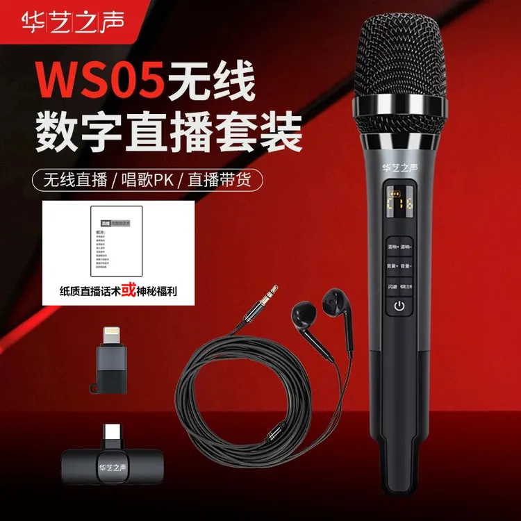 华艺之声WS05有线款：直播声卡K歌便携降噪蓝牙耳返美声修音麦克风