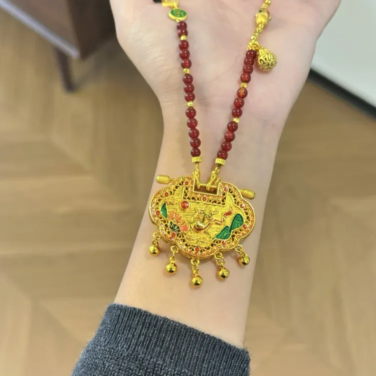 铜合金项链 铜合金项链【红色琐包】新中式百搭毛衣链项链 X062