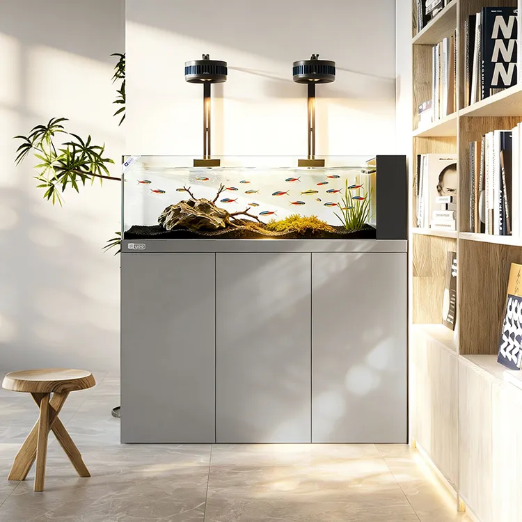 yee2026ultra版现代风简约溪流缸风水切黑玻底滤金晶超白底滤鱼缸