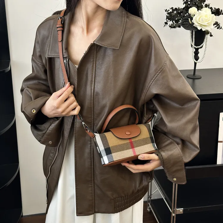 休闲时尚多层拼色款单根格子镶嵌女士斜挎包单肩百搭斜跨韩版秋冬