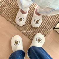 细细条 冬季新款软底防滑小熊情侣包头棉拖鞋毛绒保暖月子鞋男女