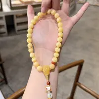 【铭舍 】天然俄料蜜蜡圆珠浓白花手持设计款时尚文玩珠宝-008