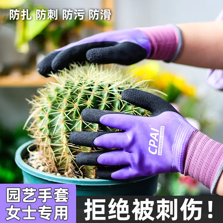 CPAI园艺手套女士防刺防水防扎赶海种花月季玫瑰种植拔草花艺防护