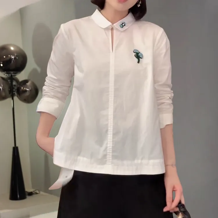 韩系减龄拼接polo领衬衫女早秋轻薄防晒慵懒显瘦遮肉百搭纯色上衣