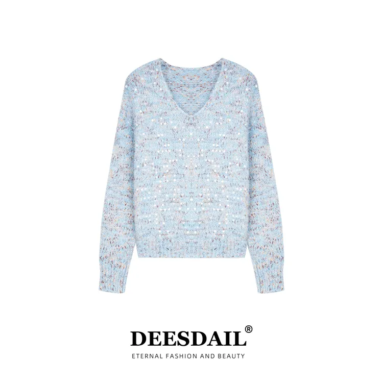 Deesdail冬季长袖知性亮片提花毛衣百搭显瘦针织衫女A219/A237