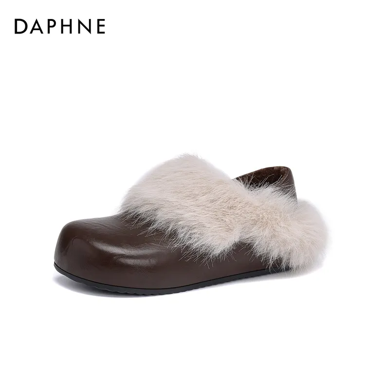 【宋茜代言】达芙妮新款内增高时尚两穿软底舒适保暖猫猫小皮鞋平底