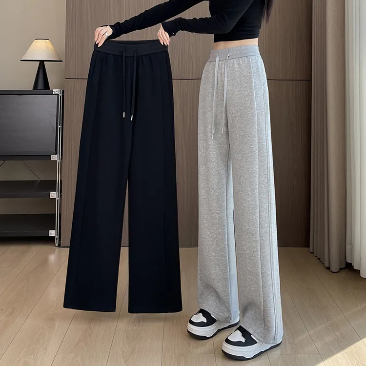 灰色运动裤女2025春秋新款高腰窄版直筒卫裤香蕉阔腿九分休闲裤子