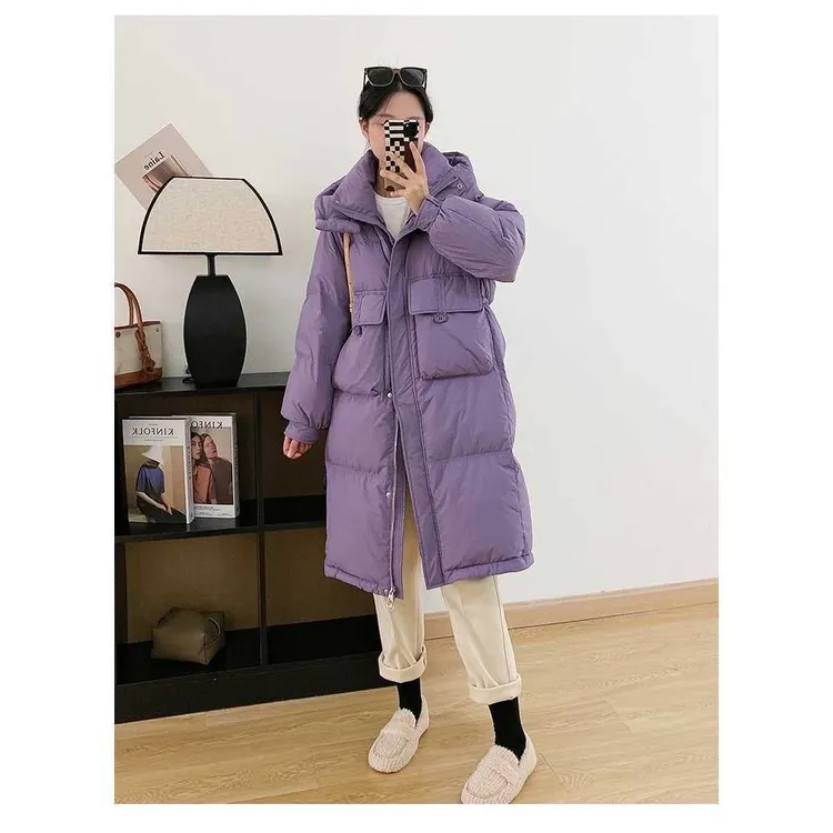 高档韩系白鸭绒收腰羽绒服女冬季新款2025年中长款加厚小众设计感