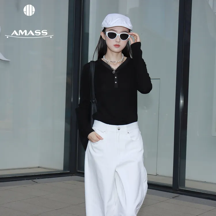 阿玛施/AMASS 秋季新款修身休闲显瘦针织衫百搭长袖上衣女530103