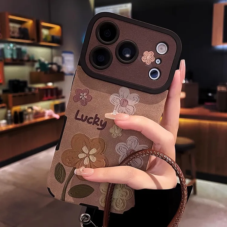 油画花朵大视窗适用于苹果17promax手机壳iPhone网红同款数码配件