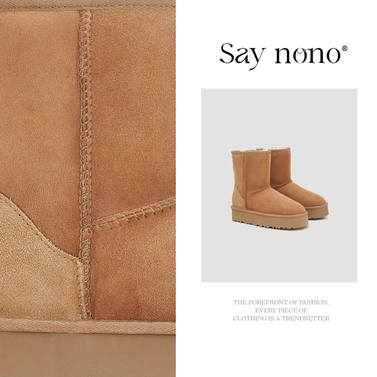 Say  nono  保暖时尚厚底中筒羊皮毛一体百搭通勤雪地靴4cm