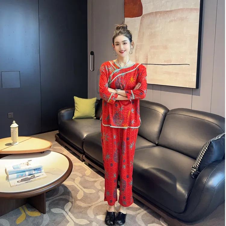 大码新年睡衣德绒双面绒国风盘扣马年新年套装宽松复古长袖可外穿