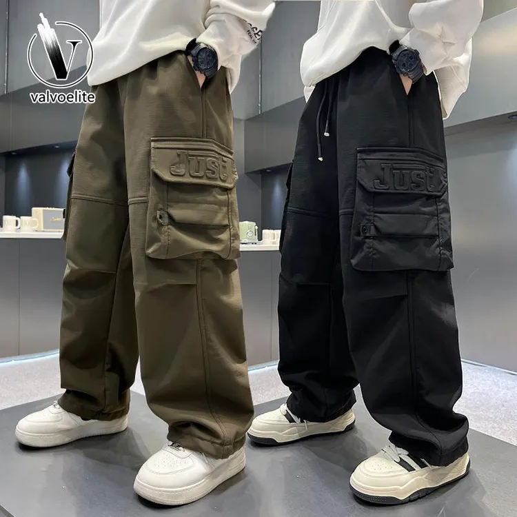 VALVOELITE男童直筒工装裤春秋款2025年新款大童阔腿工装裤子潮酷