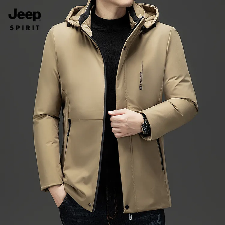 JEEP中老年高档休闲男士外套保暖中年加绒加厚棉服冬季连帽棉衣
