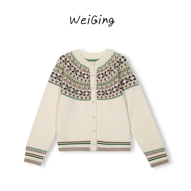 【丹姐家~冬日森林费尔岛】100%羊毛！不可机洗！叠穿圆领针织衫女