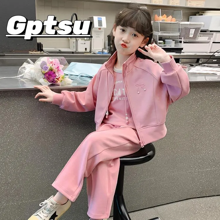 GPTSu女童外套春秋款儿童网红洋气时髦套装秋装女孩时尚两件套潮