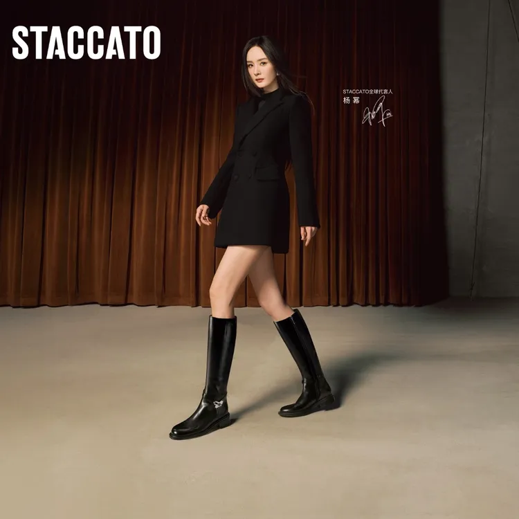 【杨幂同款】思加图2025冬季新款骑士乐章长靴骑士靴粗跟女EAJ48DG5