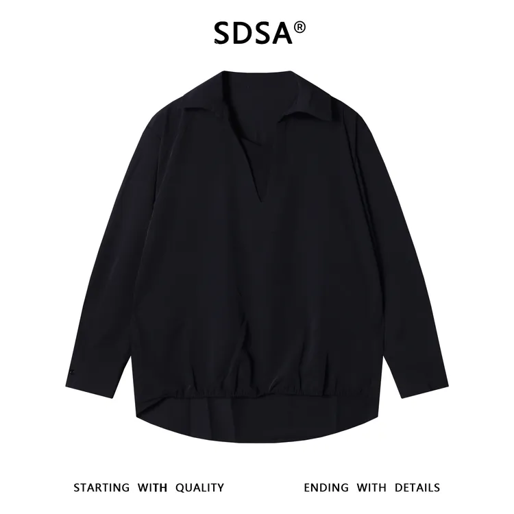SDSA男士秋冬新款痞帅男装潮牌纯色拼接翻领长袖T恤百搭时尚上衣