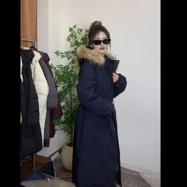 中长款连帽韩版加厚派克服女冬季领可拆卸90白鸭绒外套显瘦又保暖