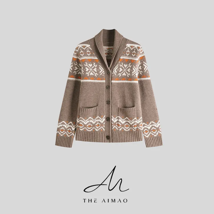 【THE AIMAO】瑞典冬日”90S100羊毛提花复古费尔岛翻领毛衣XYX83125