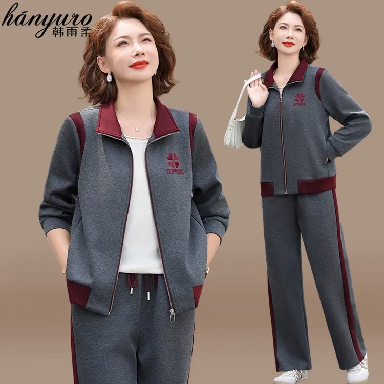 中老年运动服套装女春秋两件套妈妈秋装洋气上衣大码外套夹克开衫