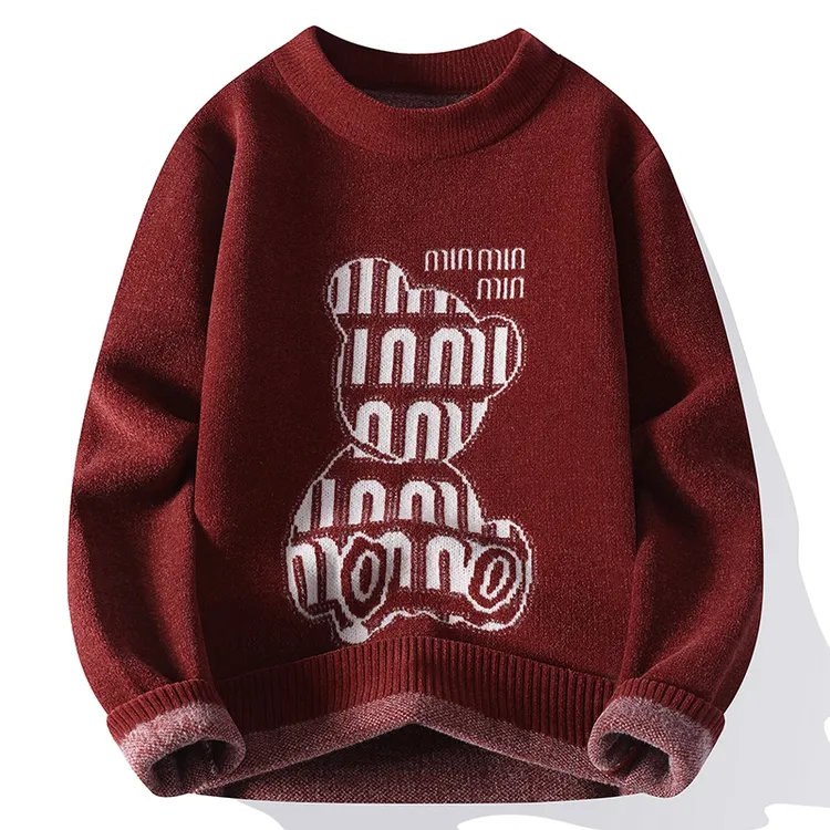2025秋冬新款青少年简约潮流时尚毛衣加厚保暖圆领内搭针织衫