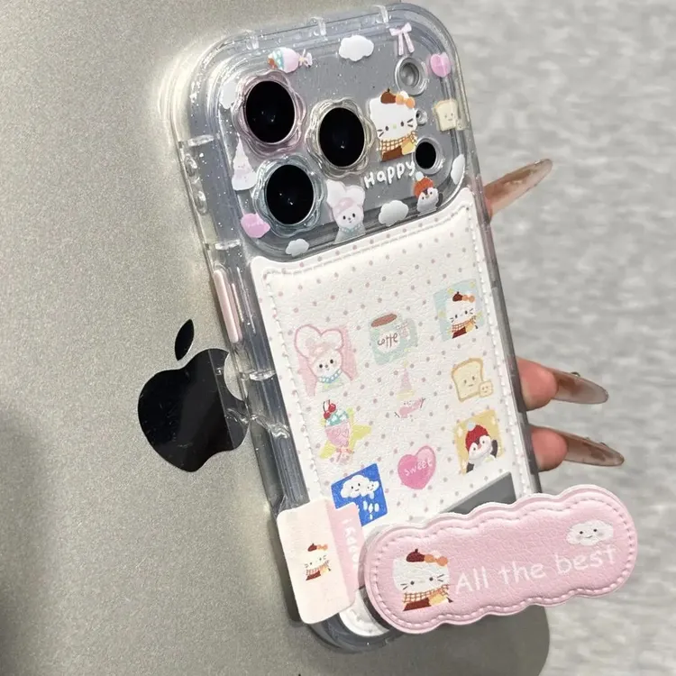 皮质花朵镜头九宫格兔适用于苹果17promax手机壳15透明边14支架16