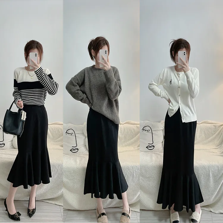 加绒加厚半身裙女2025秋冬新款高腰大码直筒包臀中长款鱼尾裙显瘦