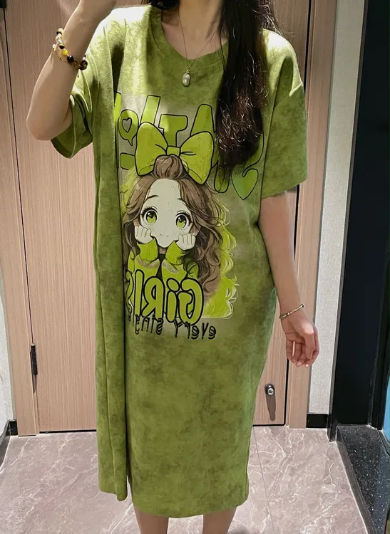 慵懒风长裙过膝直筒裙子长款夏季韩版宽松休闲短袖T恤连衣裙女