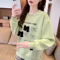 甜美风立体蝴蝶结圆领薄款卫衣女春秋新款韩版宽松百搭显瘦上衣潮