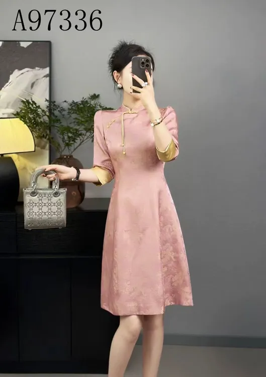 【F2123】春秋款气质高级感改良旗袍裙小个子显高新中式提花连衣裙