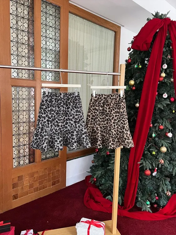 美式复古豹纹毛呢半身裙女冬季新款气质辣妹高腰显瘦鱼尾中长裙