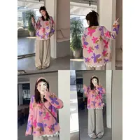 晶咕佳佳【蝴蝶诗集】彩色蝴蝶图案花花密实针织开衫时尚复古宽松