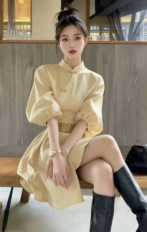 【KEKE】黄色衬衫连衣裙子女2025年春季新款高级感独特别致收腰裙
