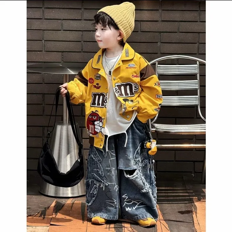 男童秋款鹿晗同款风衣夹克外套2025年时尚新款男女宝宝洋气两件套