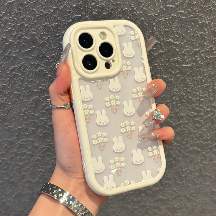 奶油风花朵米菲兔适用苹果16手机壳iphone15华为vivo小米14oppo套