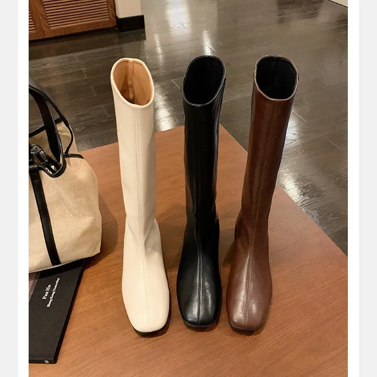 内增高4cm圆头百搭柔软秋冬瘦瘦靴中筒骑士长靴女