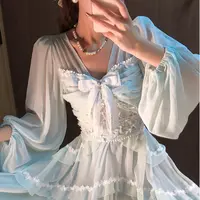 艾日秀法式秋季新款温柔仙女风V领蕾丝荷叶边拼接长袖连衣裙F1156