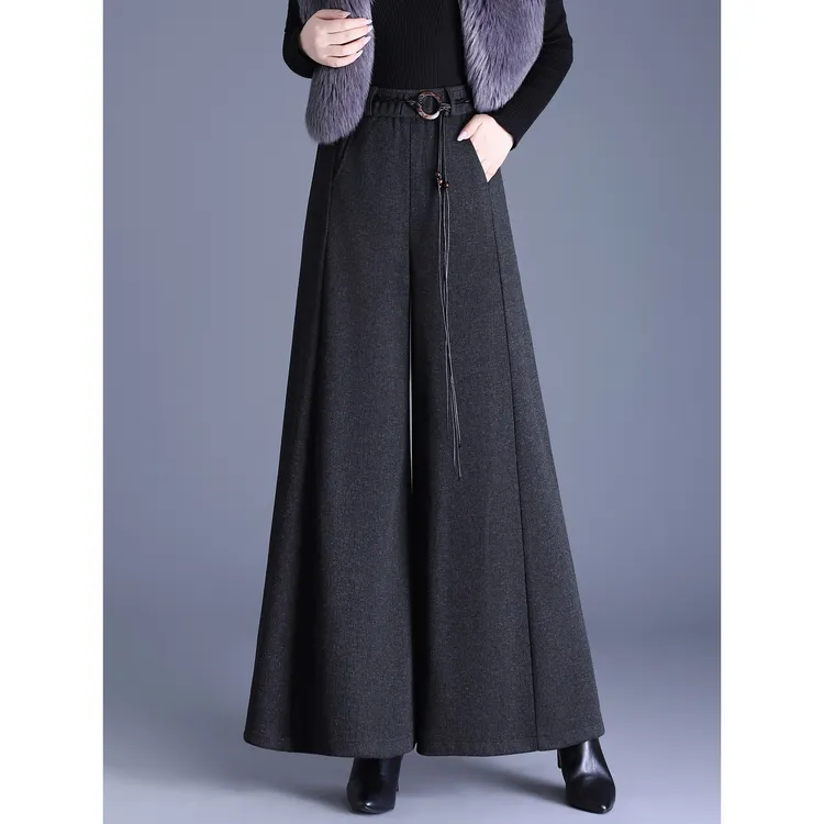 贵芙雅毛呢裙裤女2025秋冬复古宽松长裤高腰洋气显瘦洋气阔腿裤女