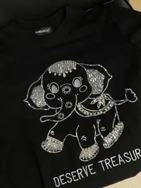 Bamancai-重工刺绣镶钻短袖t恤新款短款大象卡通修身显瘦上衣