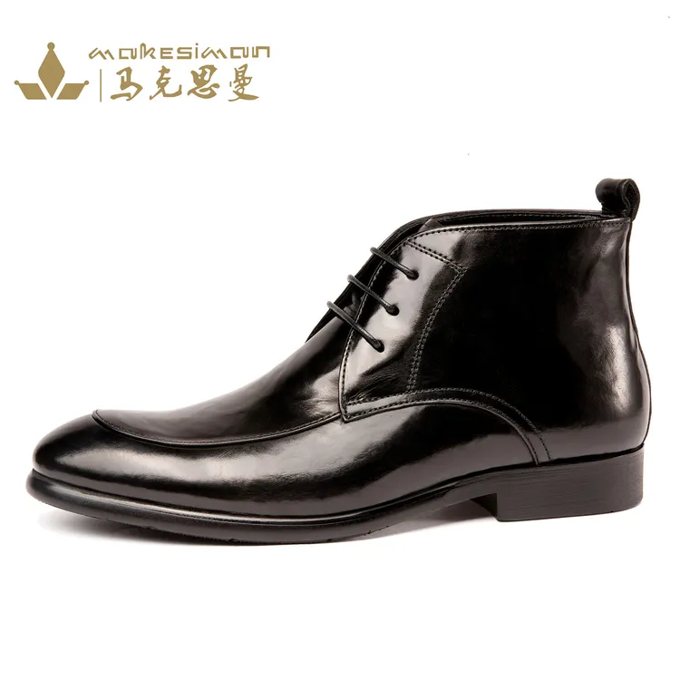 2025冬季真皮马丁靴男尖头英伦商务高帮皮鞋系带时尚短靴男靴子潮